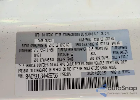 2022 Mazda Cx-30 Select z USA, uszkodzony, nr VIN 3MVDMBBL8NM426756